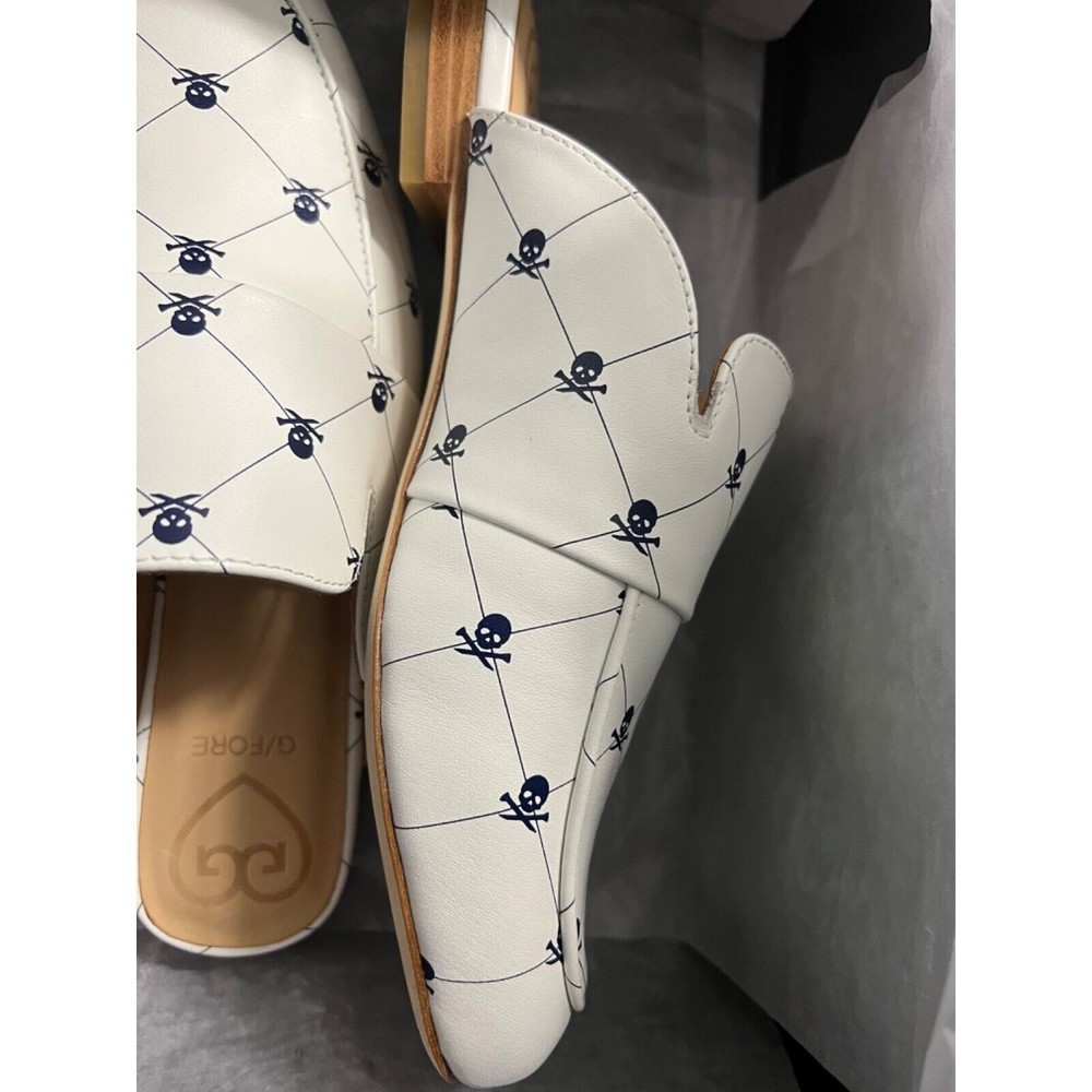 G/Fore Killer Skull & Ts Mules - Snow Leather Womens - Picture 8 of 9